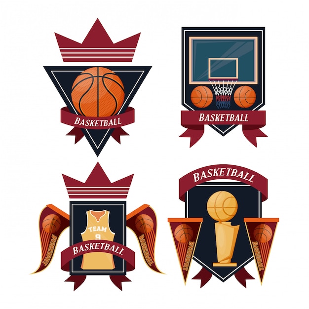 Set di emblemi di sport di pallacanestro