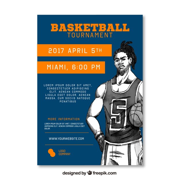 Basketball tournament booklet with hand drawn player