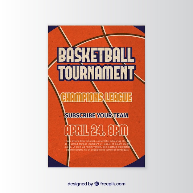 Vettore gratuito brochure torneo di basket in stile vintage