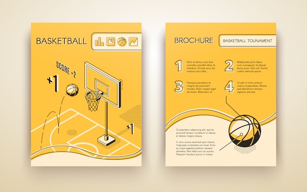 Brochure promozionale del torneo di pallacanestro o arte di linea del volantino di pubblicità
