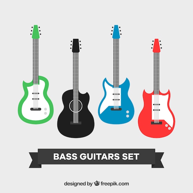 Free vector bass guitars set in flat design