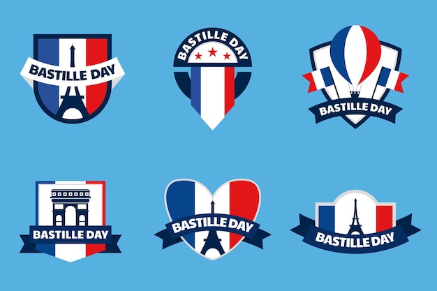 Vettore gratuito collezione di badge per il giorno della presa della bastiglia