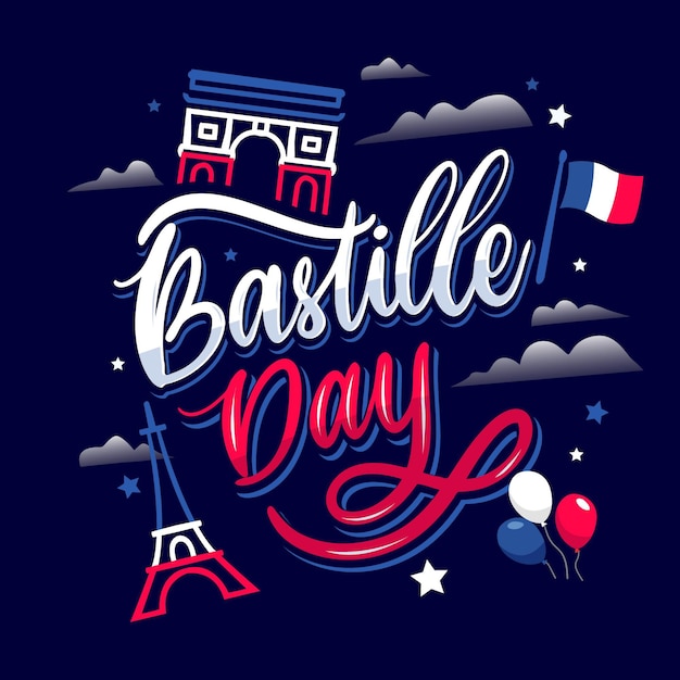 Free vector bastille day lettering concept