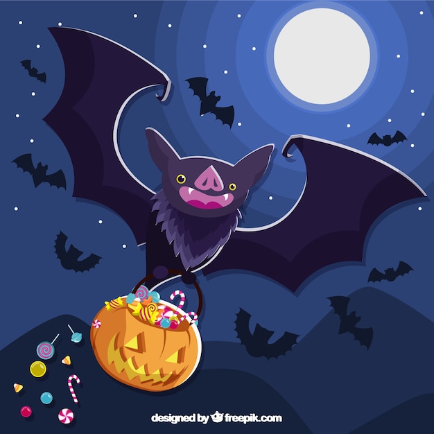 Free vector bat background with halloween pumpkin