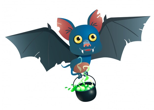 Bat carrying cauldron with potion illustration