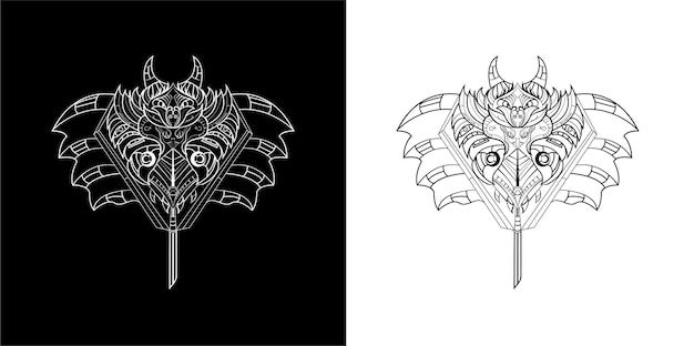 Bat dark machine line art illustration set