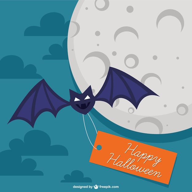 Free vector bat with happy halloween tag