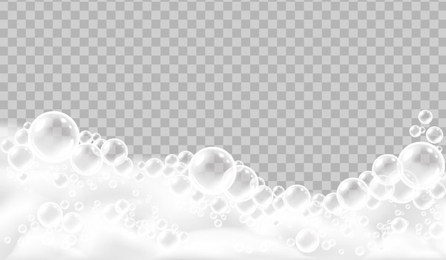 Пена для ванны реалистичная концепция большие пузыри пышной белой пены на поверхности с прозрачным фоном векторной иллюстрации