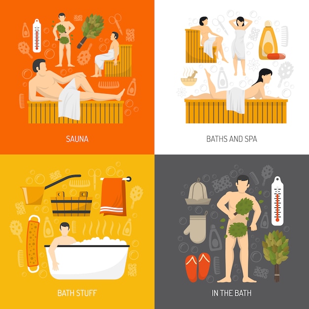 Bath sauna spa elements and characters