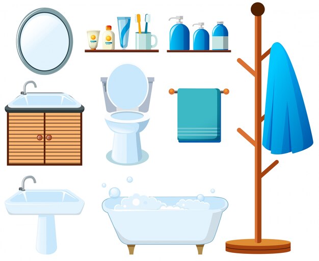 Bathroom equipments on white background