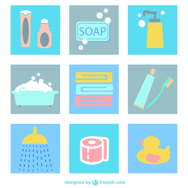 Free vector bathroom flat icons pack
