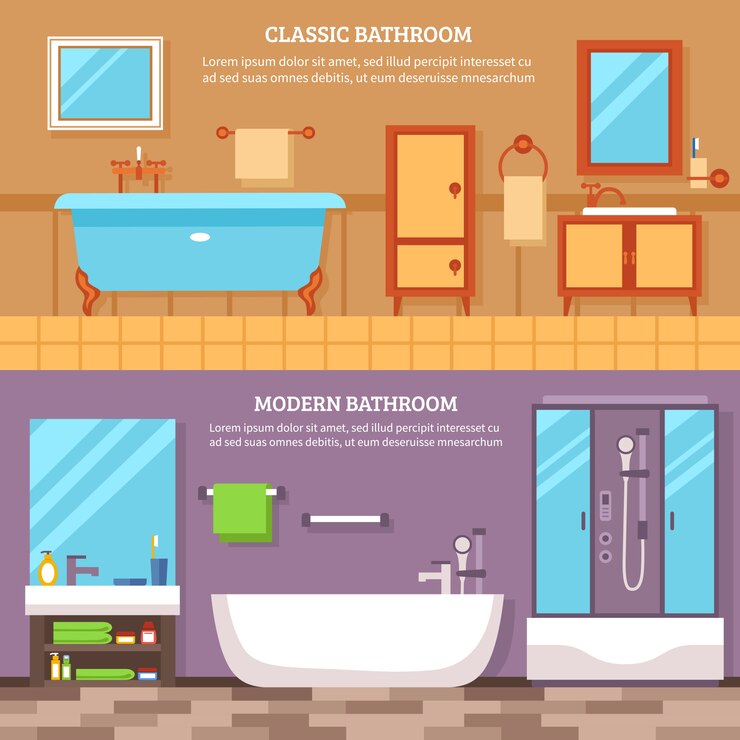 Free Vector bathroom interior banner set