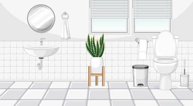 Бесплатное векторное изображение Дизайн интерьера ванной комнаты с мебелью