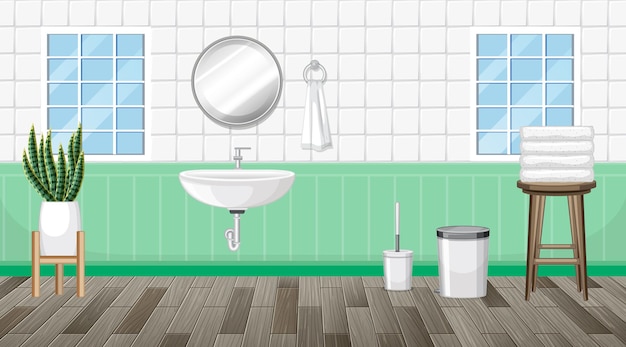 Vettore gratuito interior design del bagno con mobili