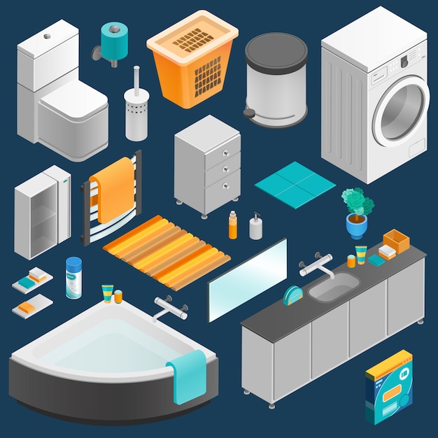 Free vector bathroom interior isometric set