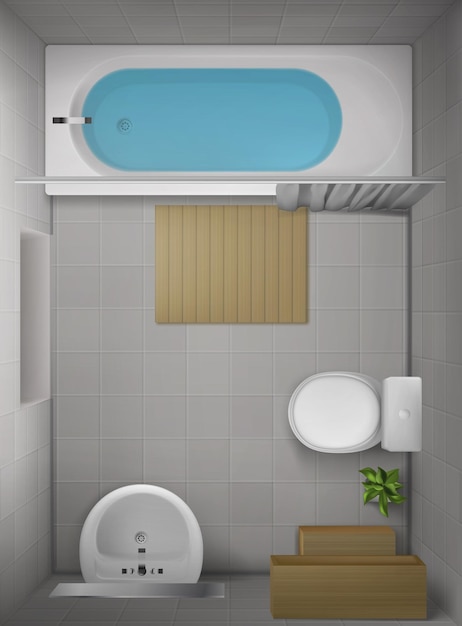 Бесплатное векторное изображение Интерьер ванной комнаты, вид сверху