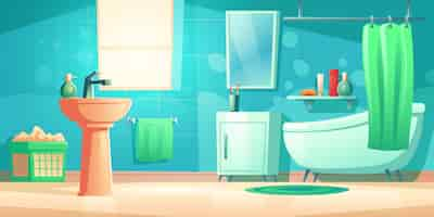 Free vector bathroom interior with bath, sink and mirror