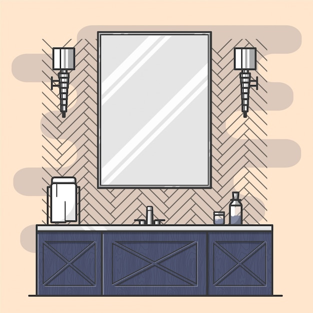 Free vector bathroom interior with big mirror