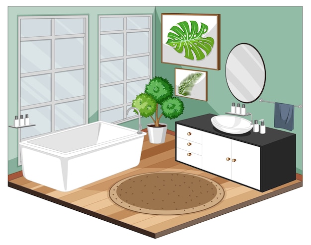 Бесплатное векторное изображение Интерьер ванной комнаты с мебелью в стиле модерн