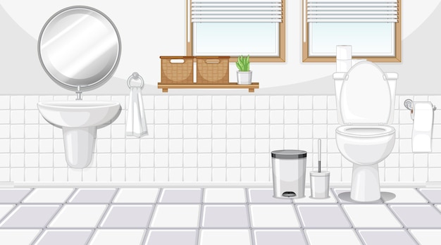 Интерьер ванной комнаты с мебелью в белой теме