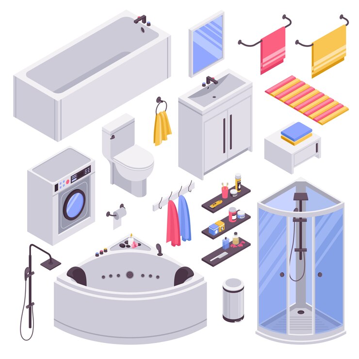 Free Vector bathroom isometric set