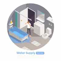 Free vector bathroom and water supply system problems circular isometric illustration