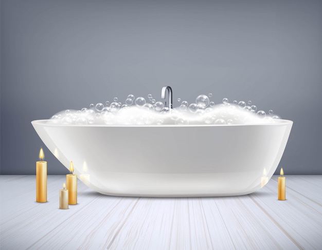 Free vector bathtub with foam 3d illustration