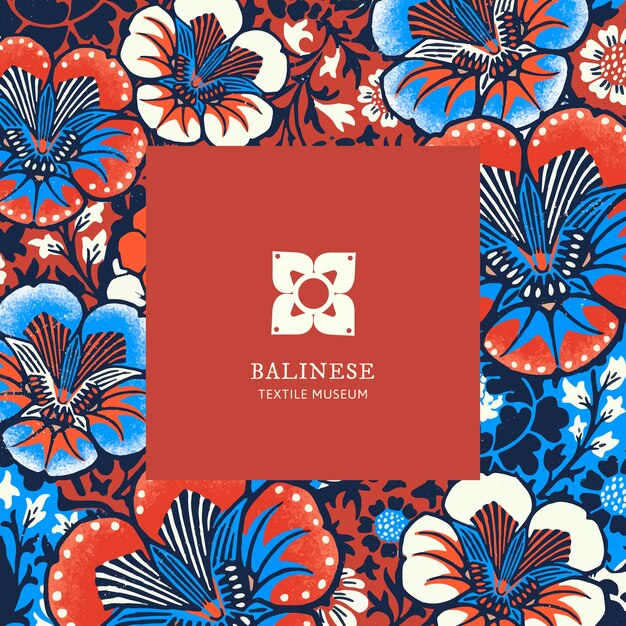 Шаблон цветочного узора батик с минимальным логотипом, переработанный из произведений искусства из общественного достояния