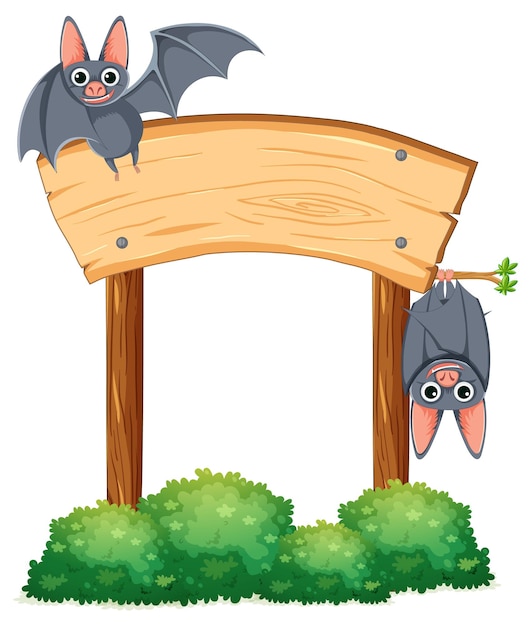 Free vector bats flying and hanging on wooden sign banner