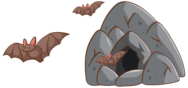 Free vector bats flying out of the cave on white background