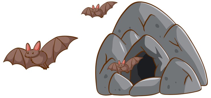 Free Vector bats flying out of the cave on white background