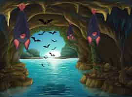 Free vector bats living in the dark cave