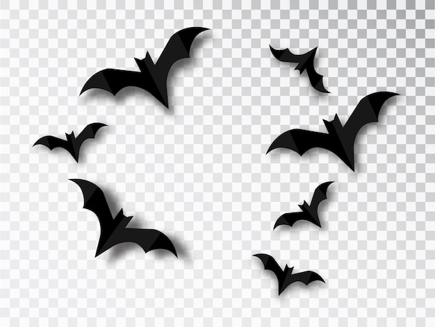 Sagome di pipistrelli solated su sfondo trasparente. elemento di design tradizionale di halloween. insieme del pipistrello del vampiro di vettore isolato.