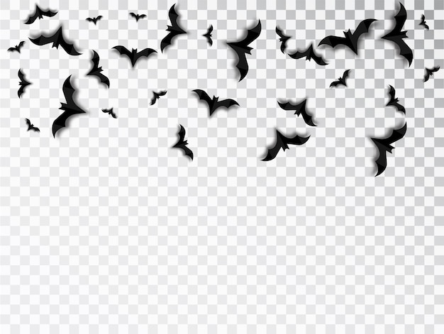コウモリは、透明な背景にハロウィーンの孤立したベクトルを群がらせます。ハロウィーンの伝統的なデザイン要素。
