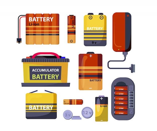 Free vector battery and accumulator set