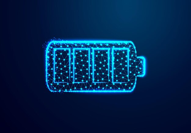 Battery charger Full Connection and disconnection concept lines triangles and particle style design Illustration vector