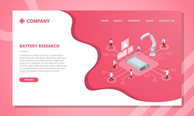 Battery research technology concept for website template or landing homepage with isometric style vector