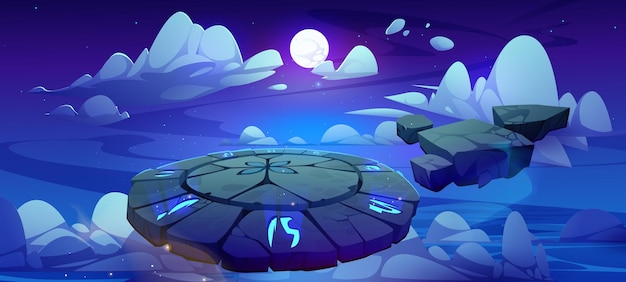 Battle arena magic altar with runes in float sky