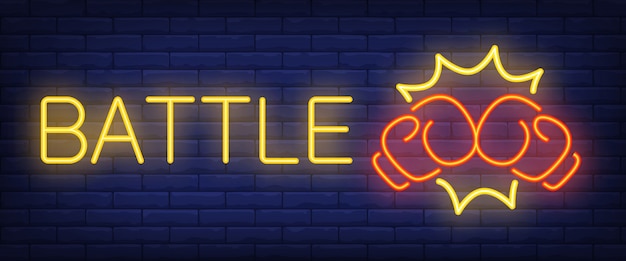 Battle neon text with boxing gloves