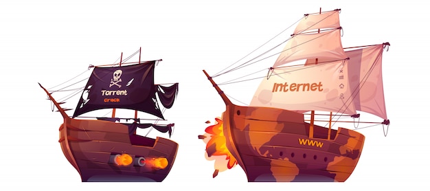 Free vector battle between torrent and internet, sea fight