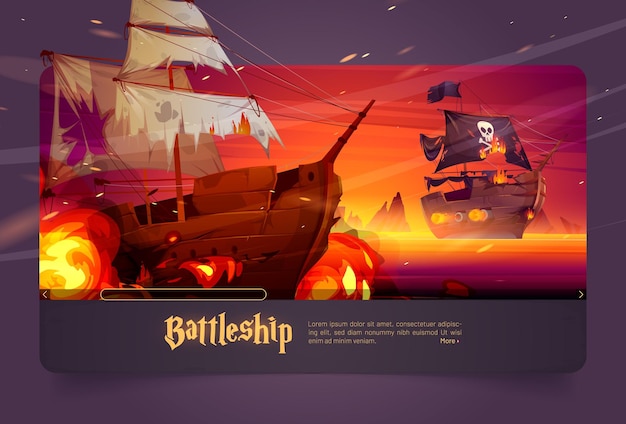 Free vector battleship cartoon web banner pirate ship battle