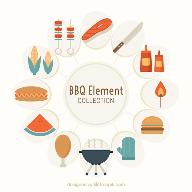 Vettore gratuito attributi bbq in design piatto