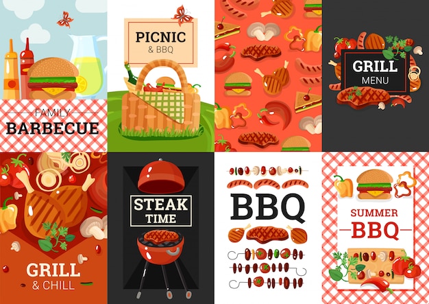 Bbq barbecue picnic banners set