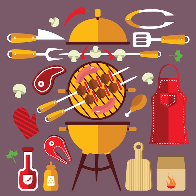 Free vector bbq flat  icons concept set
