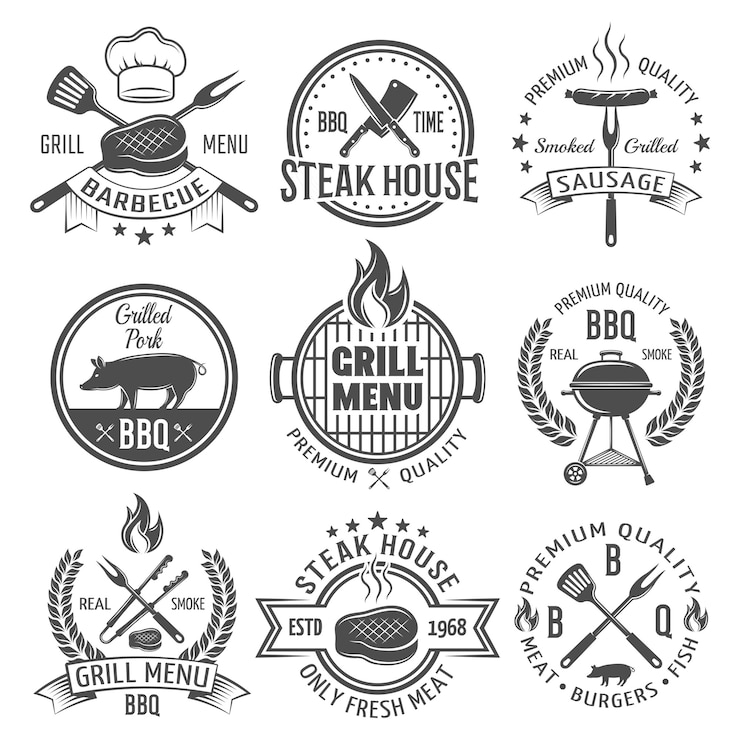 Free Vector bbq graphic flat emblems