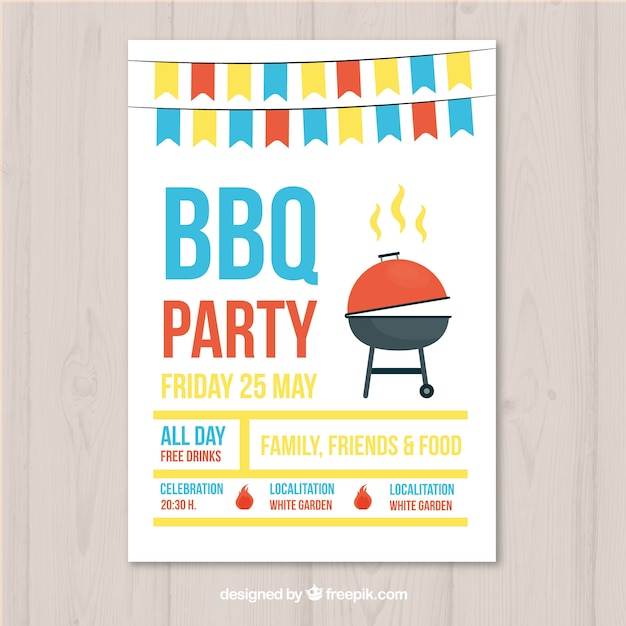 Free vector bbq party invitation in flat design