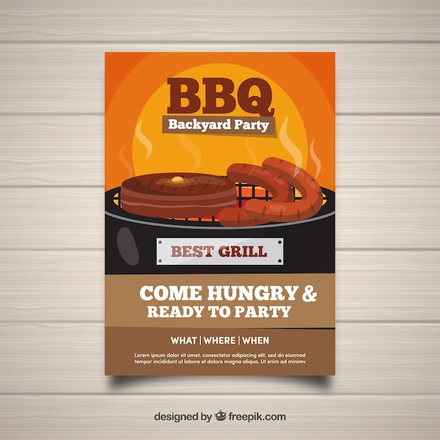 BBQ Party Invitation in Flat Design – Free Vector Template for Download