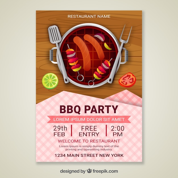 Free vector bbq party invitation in realistic design