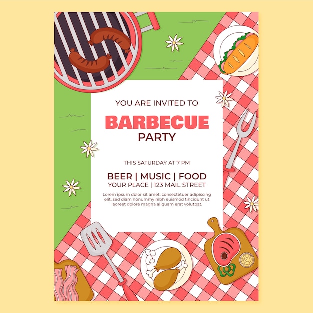 Free vector bbq party invitation template