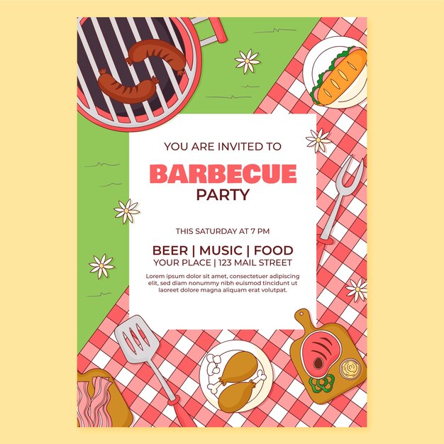 Free Vector bbq party invitation template
